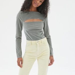 UO gray cut out long sleeve ribbed velvet bodysuit